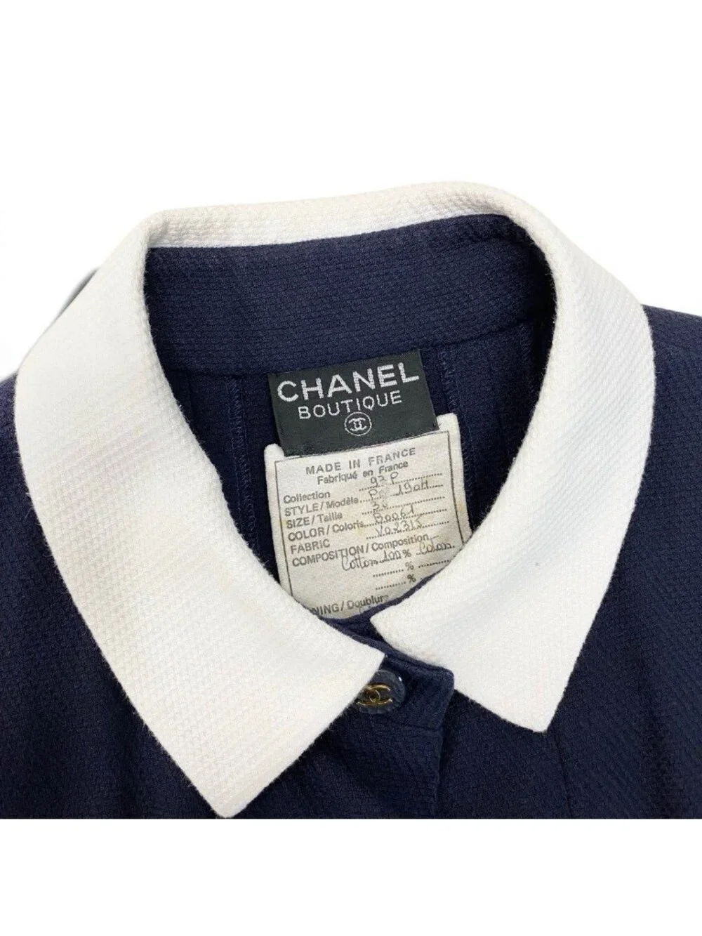 Chanel Cg9 Runway CC Logo Button Dress 36 Sizes Navy White Cotton 100%